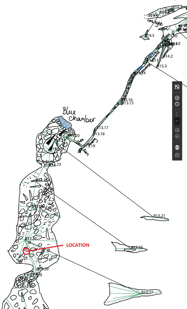 Approximate location in Blue Chamber, near link to 2-B's Chamber